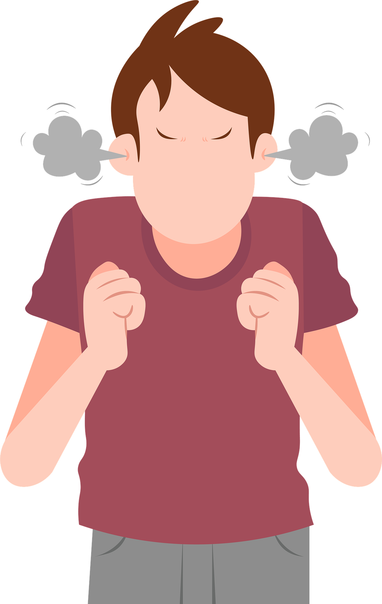 Vaktherapie: man, met stoom die uit zijn oren komt (met AI gemaakt)