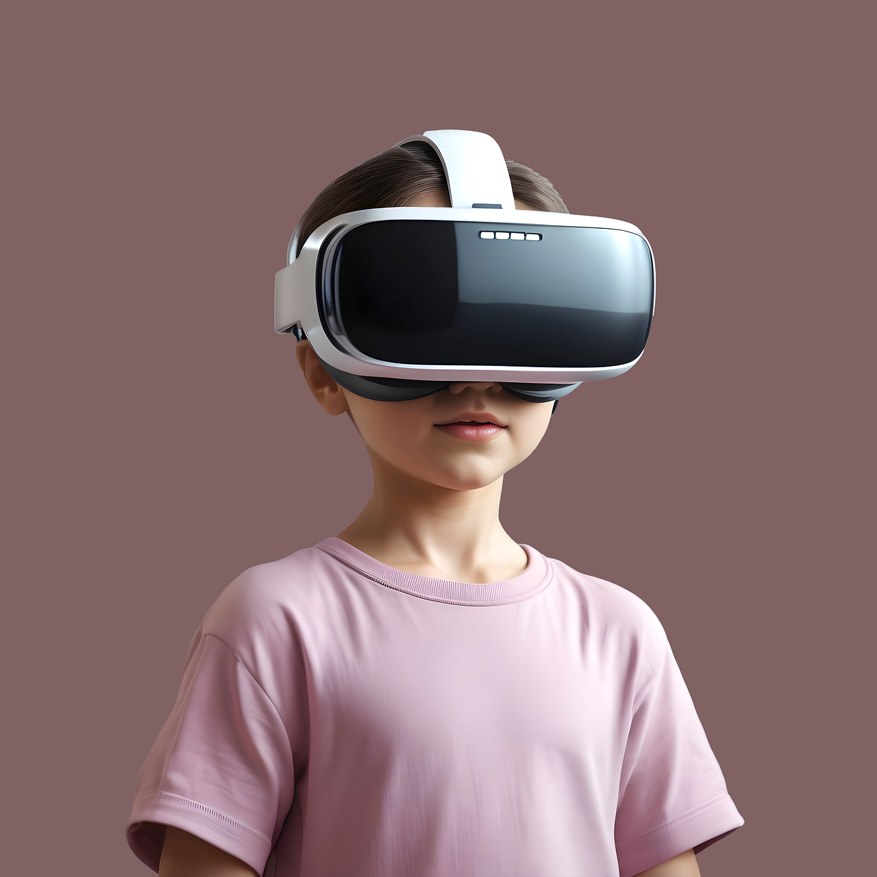 Zorg, technologie: meisje met roze shirt en vr-bril.